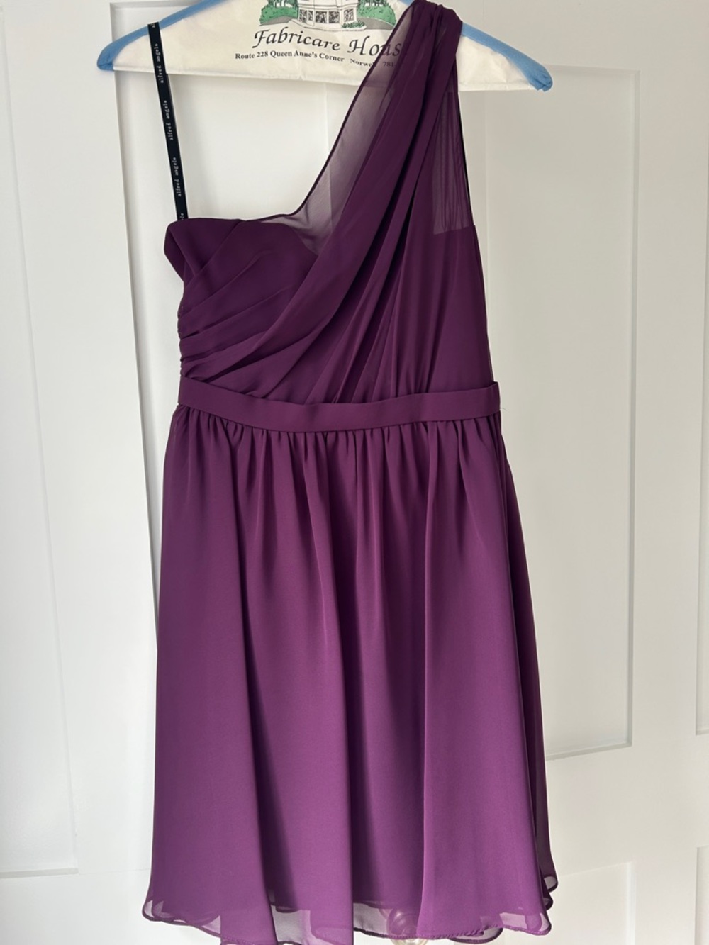 Alfred Angelo One-Shoulder Plum Chiffon Cocktail wedding/bridesmaid Dress